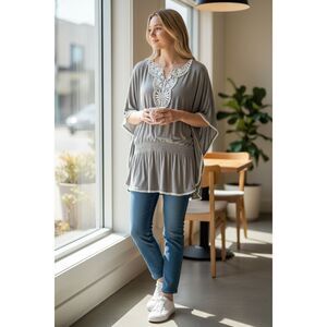 Style&Co Beige Tunic Kurta Batwing Blouse Top size M